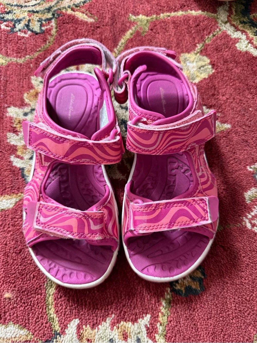 Eddie Bauer Pink Patterned Hook-and-Loop Kids Sandals